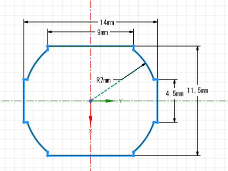 ProxFlash 取り付け穴の参考寸法図（幅14mm・奥行11.5mm など）