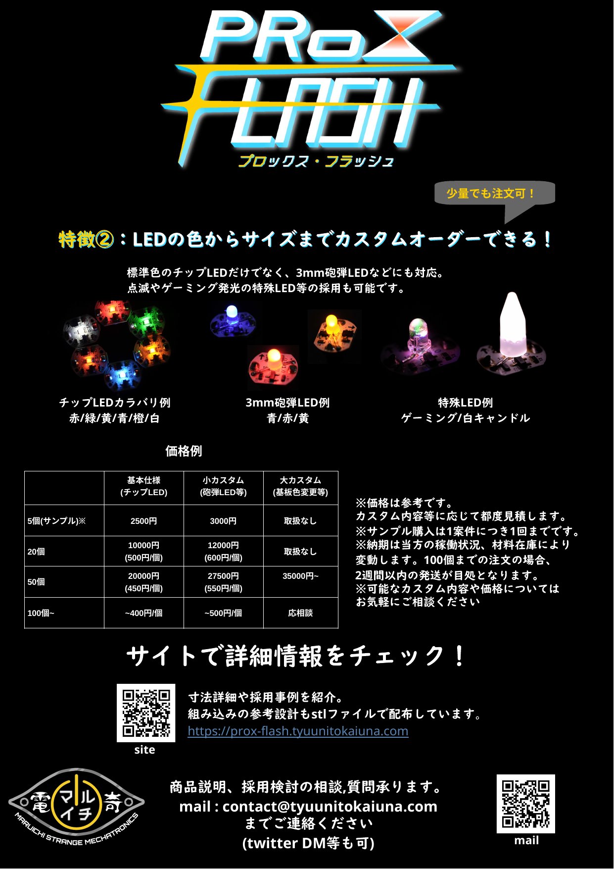 ProxFlash チラシ 2ページ目 — カスタムと価格例